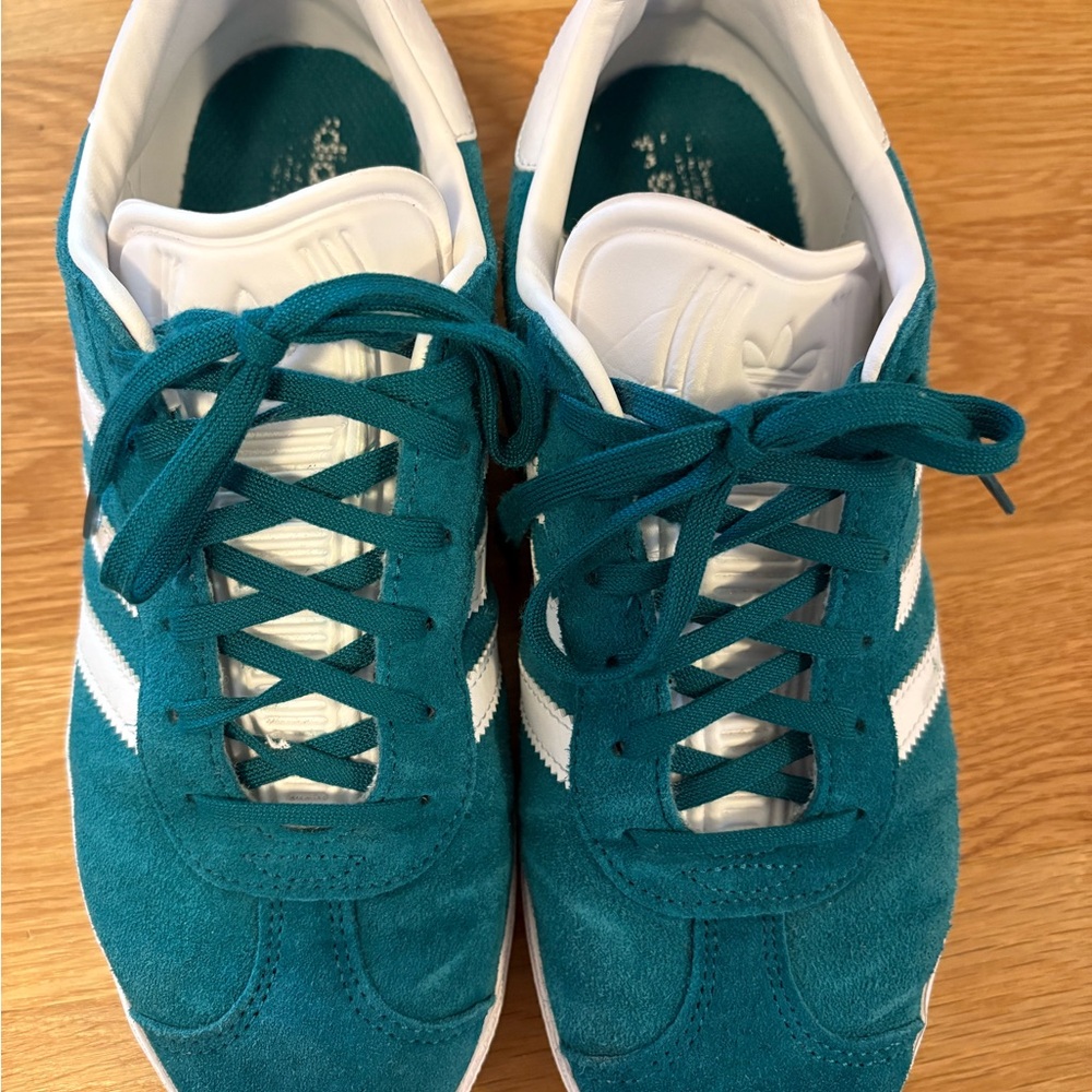 Adidas Gazelle Teal and White Sneakers